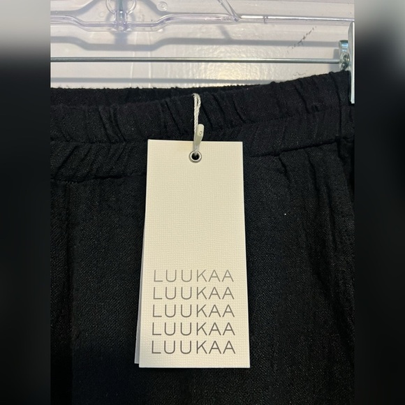 LUUKAA 7Y0209 Crinkle Linen Double Layer Lagenlook PANTS Black Size S New w/ tag - Picture 2 of 4